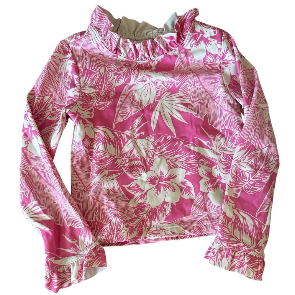 Janie and Jack Girls Rash Guard Swim Top Size 3T Pink Tropical Floral LS